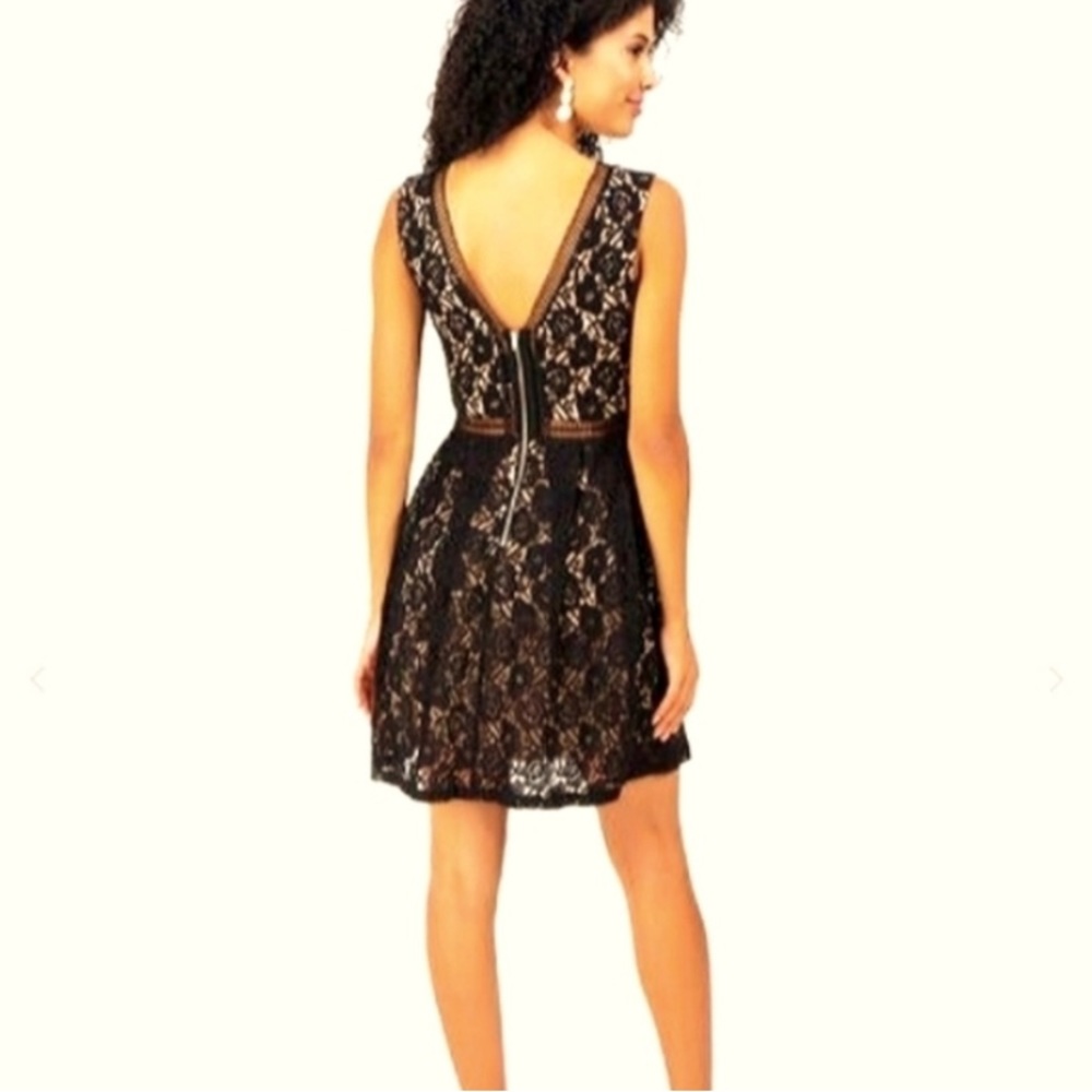 Francesca's Mi Ami Xander Black Lace V Neck Fit & Flare Dress Size Small